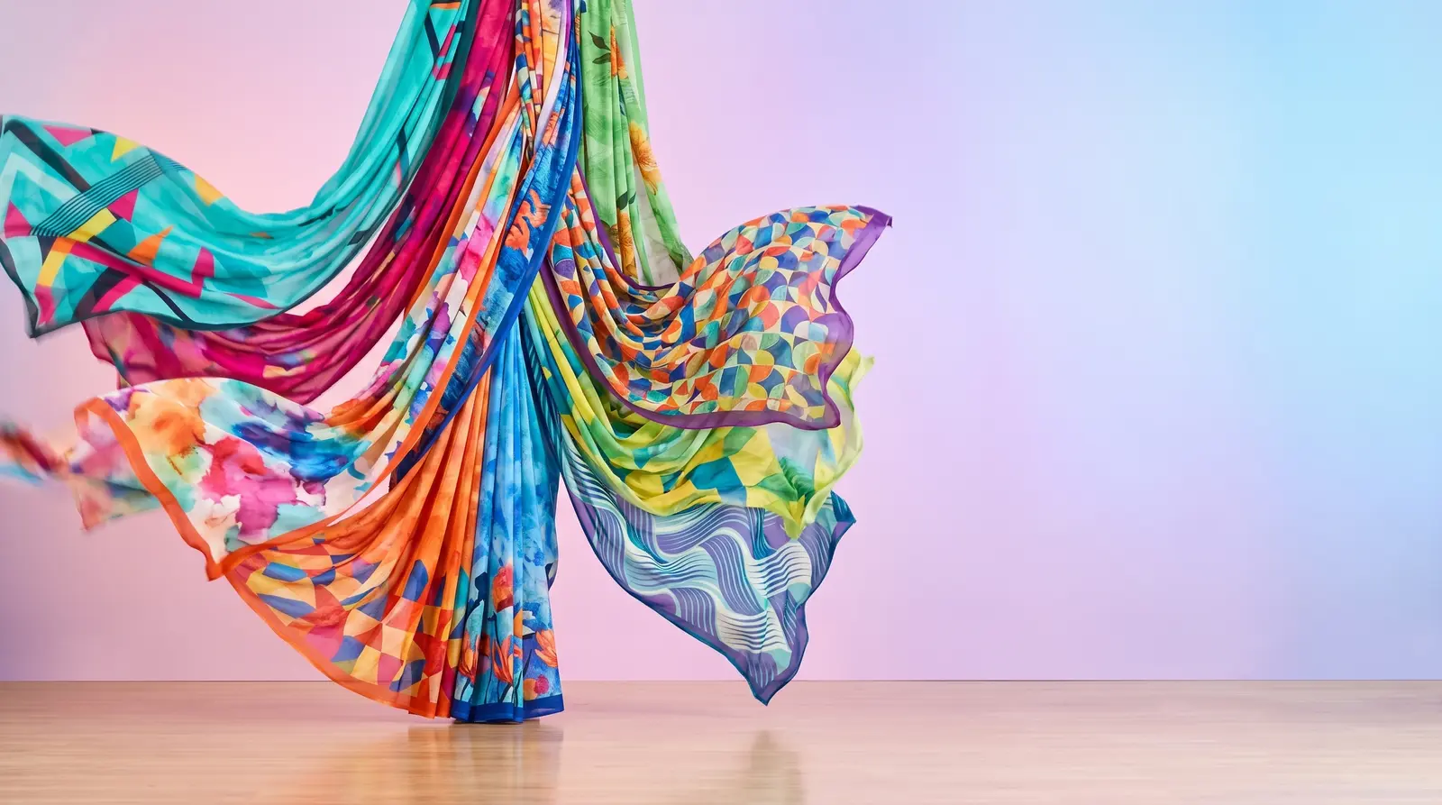 Colourful digital print sarees in flowing fabric, Sapna Sarees collection